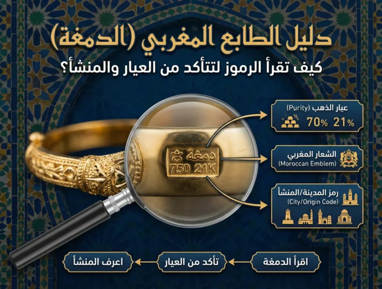 دليل الطابع المغربي (الدمغة) كيف تقرأ الرموز الموجودة على الذهب لتتأكد من العيار والمنشأ؟